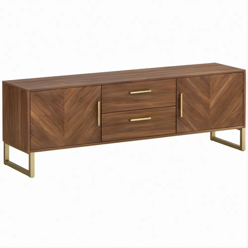 TV-Lowboard aus MDF mit Nussbaumfurnier, 180 × 40 × 60 cm, Nussbraun/Goldfarben