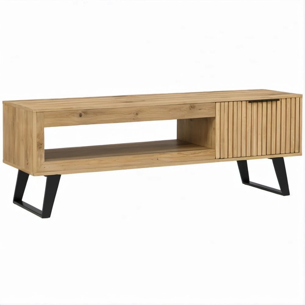 TV-Lowboard aus Akazien-Massivholz in Natur/Schwarz, 160 x 40 x 50 cm