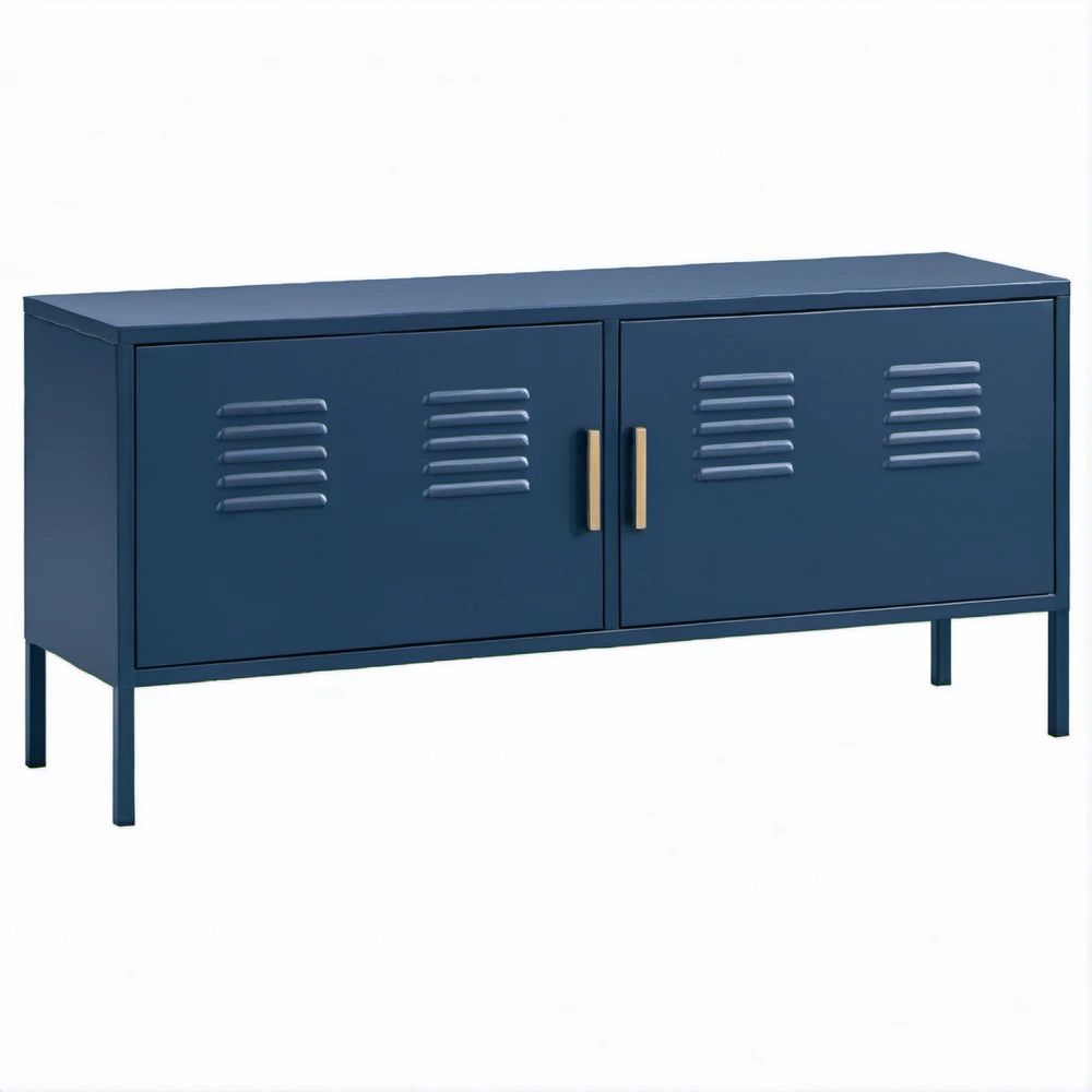 TV-Lowboard aus pulverbeschichtetem Stahl in Dunkelblau/Gold, 105 x 35 x 50 cm