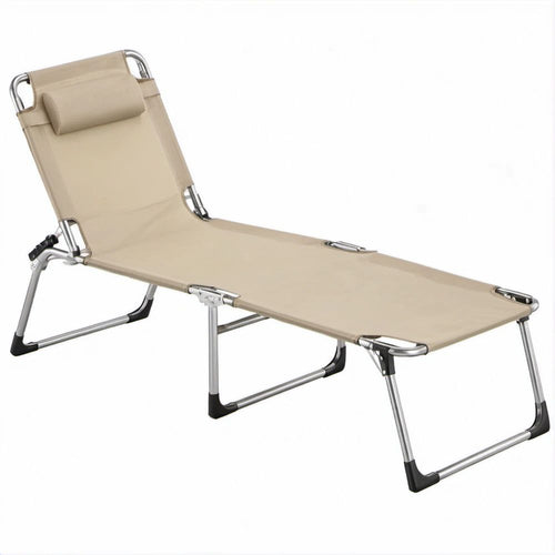 Klappbare Sonnenliege mit Kopfpolster, Beige/Silber/Schwarz, 188 x 58 x 30 cm