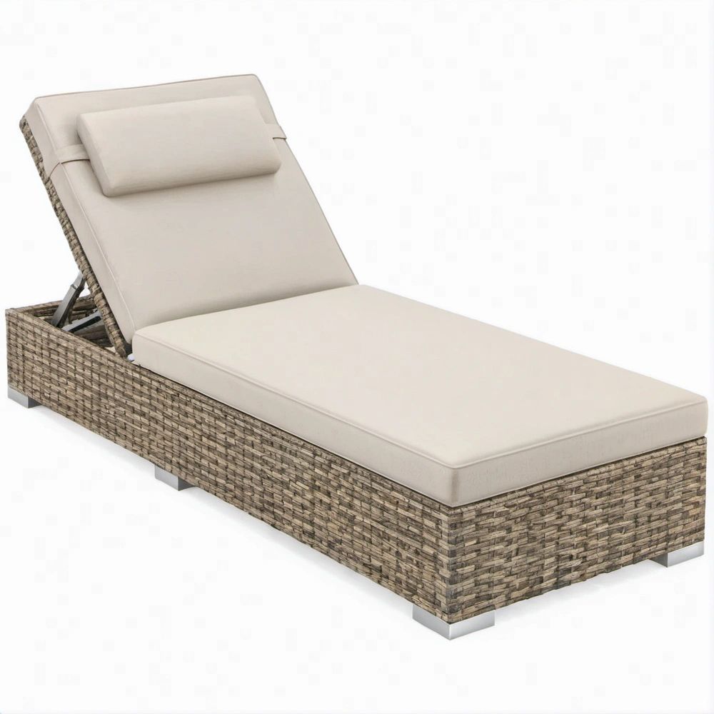 Verstellbare Gartenliege aus PE-Rattan und Stahl, Beige/Graubraun, 200 x 65 x 83 cm