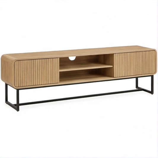TV-Lowboard aus Eichenfurnier und Stahl, Natur/Schwarz, 140 x 40 x 50 cm