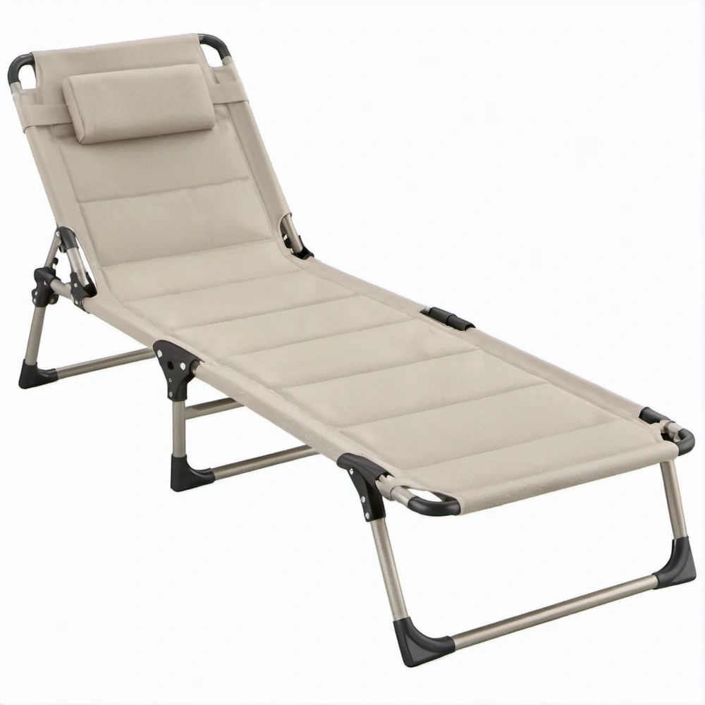 Verstellbare klappbare Gartenliege Beige/Silber/Schwarz, Aluminium und Polyester, 190 x 60 x 30 cm