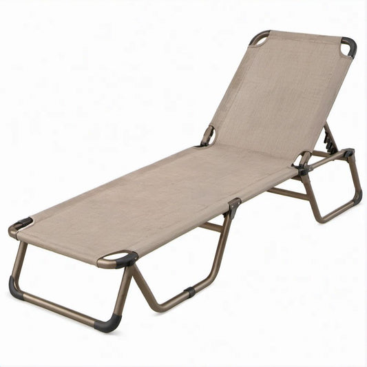 Verstellbare klappbare Gartenliege in Taupe/Braun, 190 x 58 x 30 cm