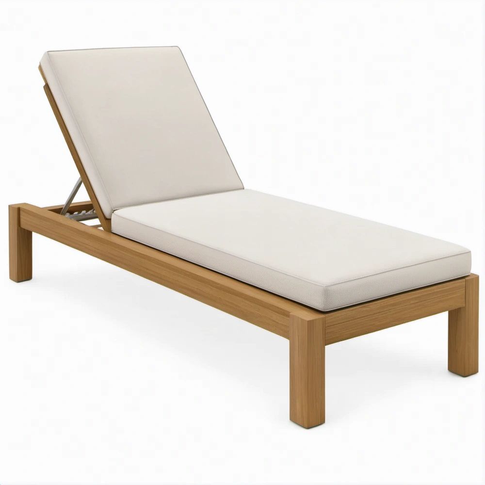 Verstellbare Teakholzliege Natur mit cremefarbenem Kissen 200 x 70 x 35 cm