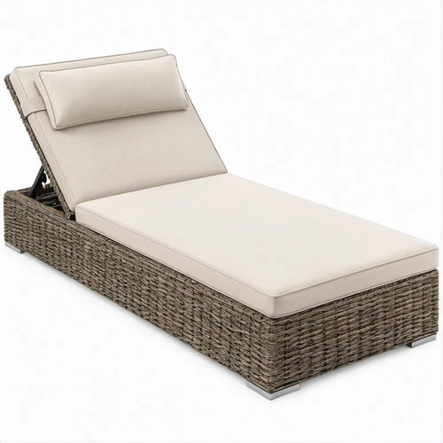 Verstellbare Gartenliege aus PE-Rattan in Taupe/Beige, 200 x 70 x 33 cm