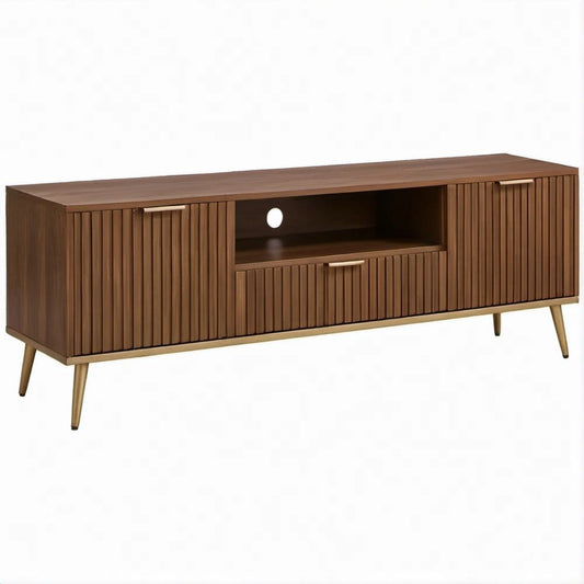 Lowboard aus MDF mit Walnussfurnier, Nussbraun/Goldfarben, 180 x 40 x 60 cm