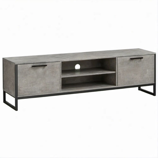 TV-Lowboard in grauer Betonoptik mit schwarzem Metallgestell, 180 x 40 x 50 cm