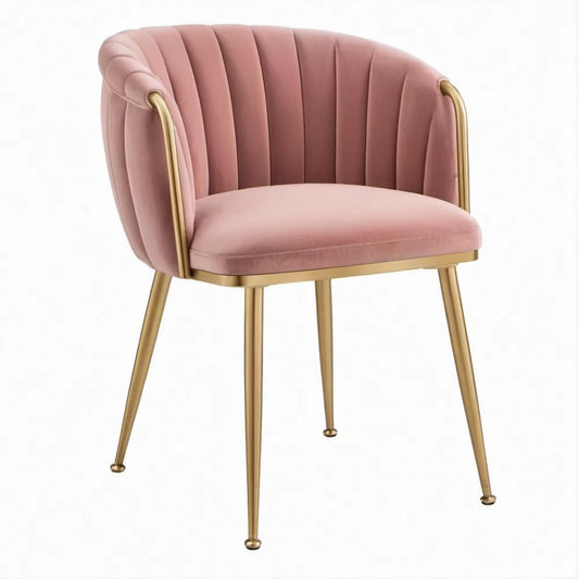 Gepolsterter Armlehnstuhl aus rosa Polyester-Samt mit goldfarbenem Stahlgestell, 58 x 56 x 76 cm